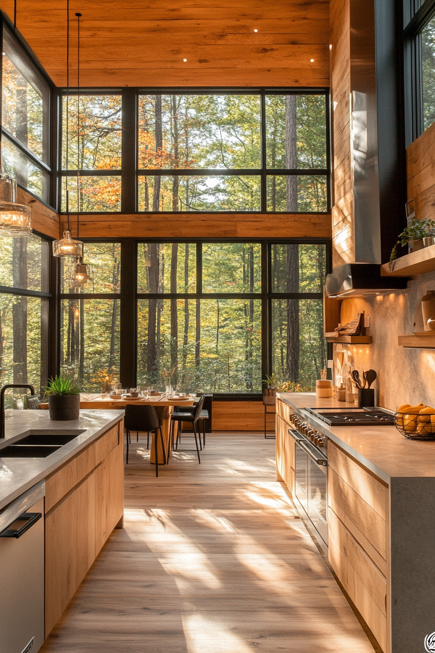 Modern rustic cabin kitchen with sleek lines & natural materials