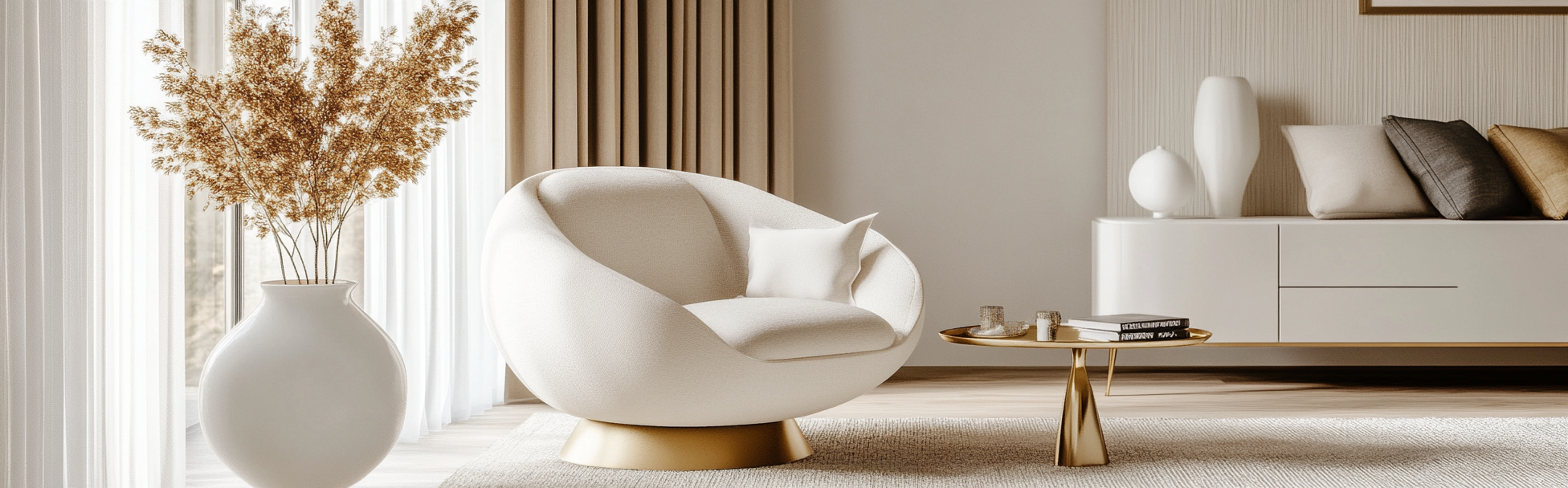 Modern sliding SCANDIC beige almachair with white and gold interior.