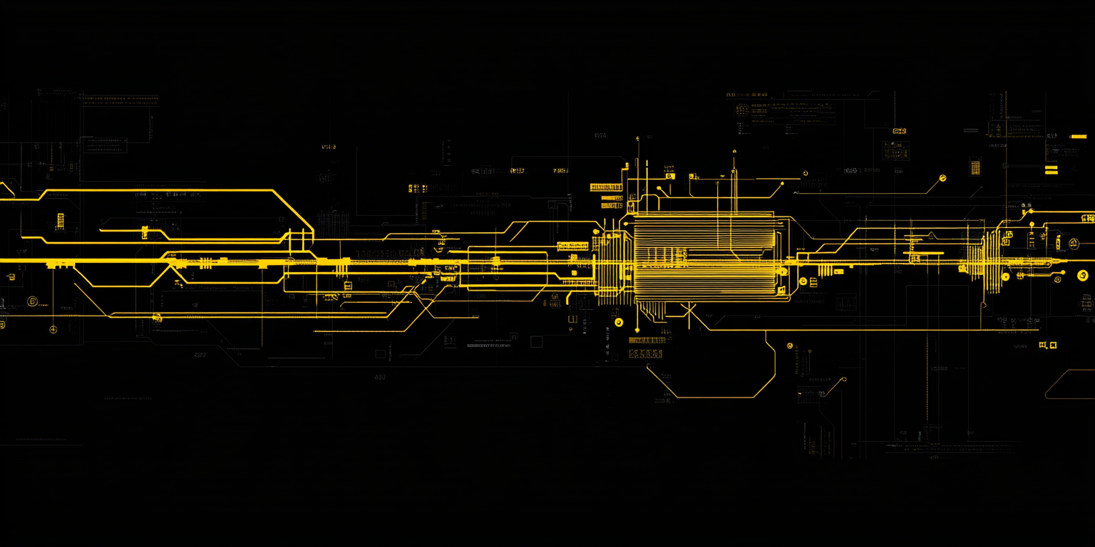 Modern yellow electrical circuit diagram on black background.