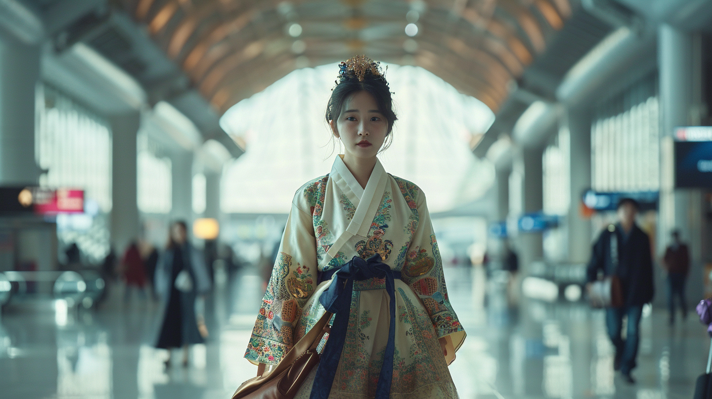 Modernized Hanbok: Young Woman at Incheon Airport