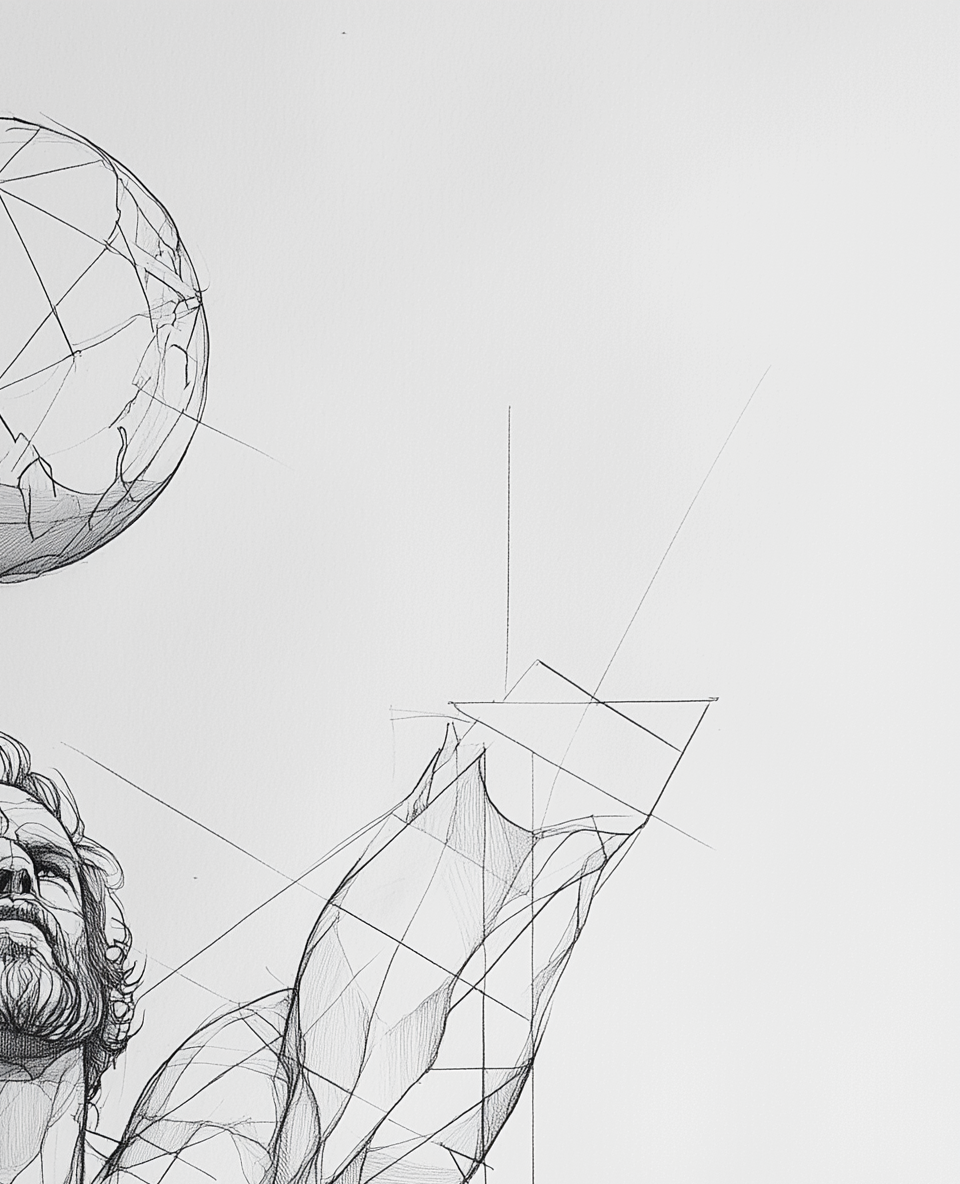 Monochrome tattoo sketch of Atlas holding Earth globe