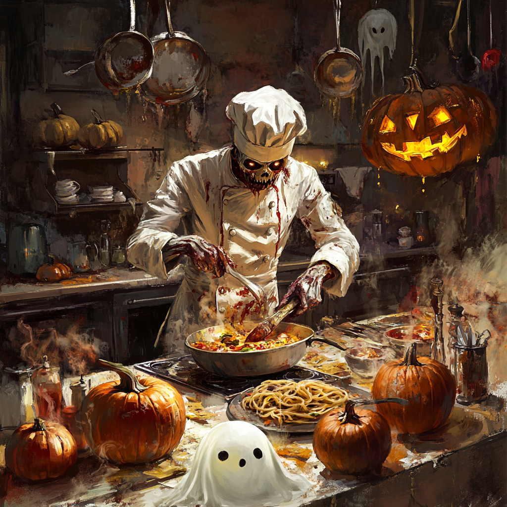 Monster Chef Preparing Italian Dishes for Halloween