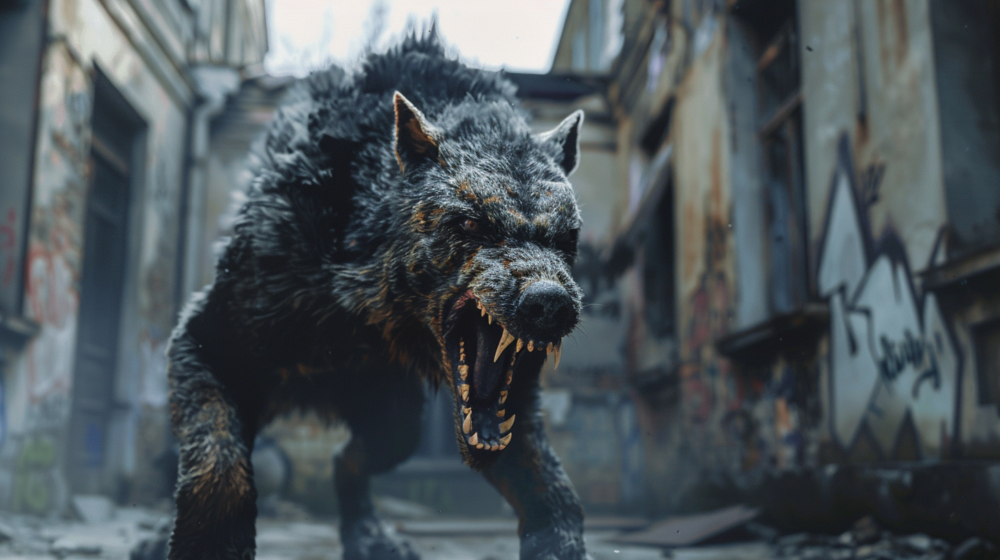 Monstrous Human-Dog Hybrid in Decaying Russian Courtyard