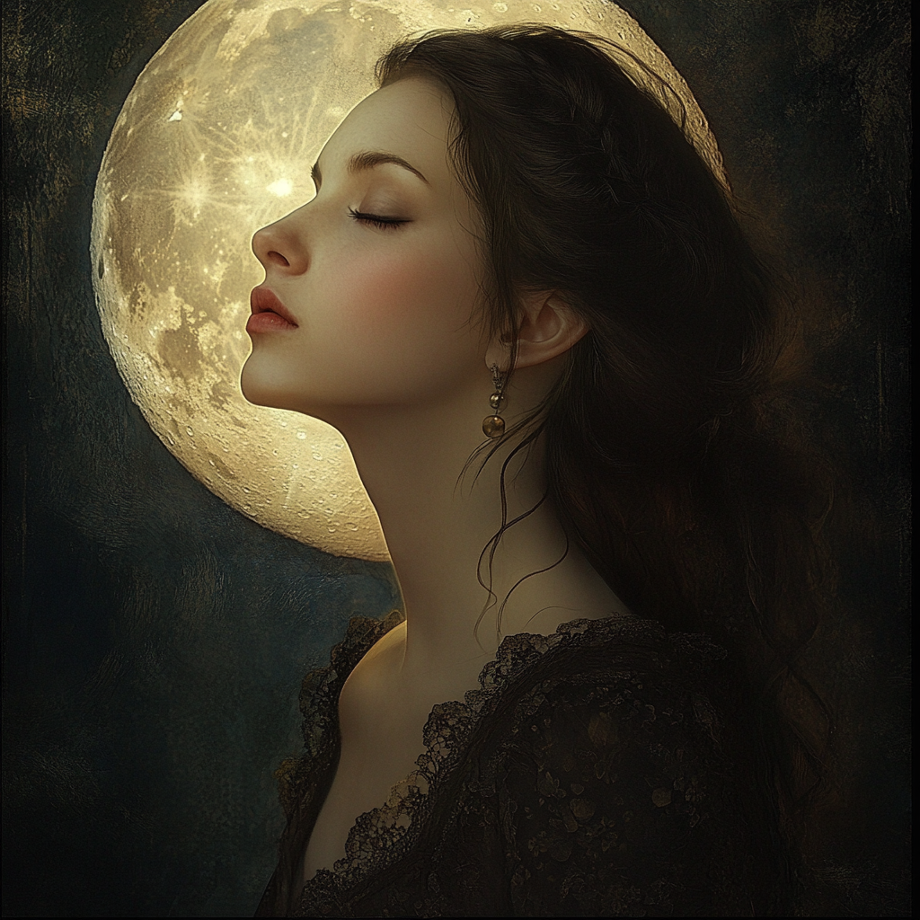 Moon tells secrets, dreams, longing, magic within.