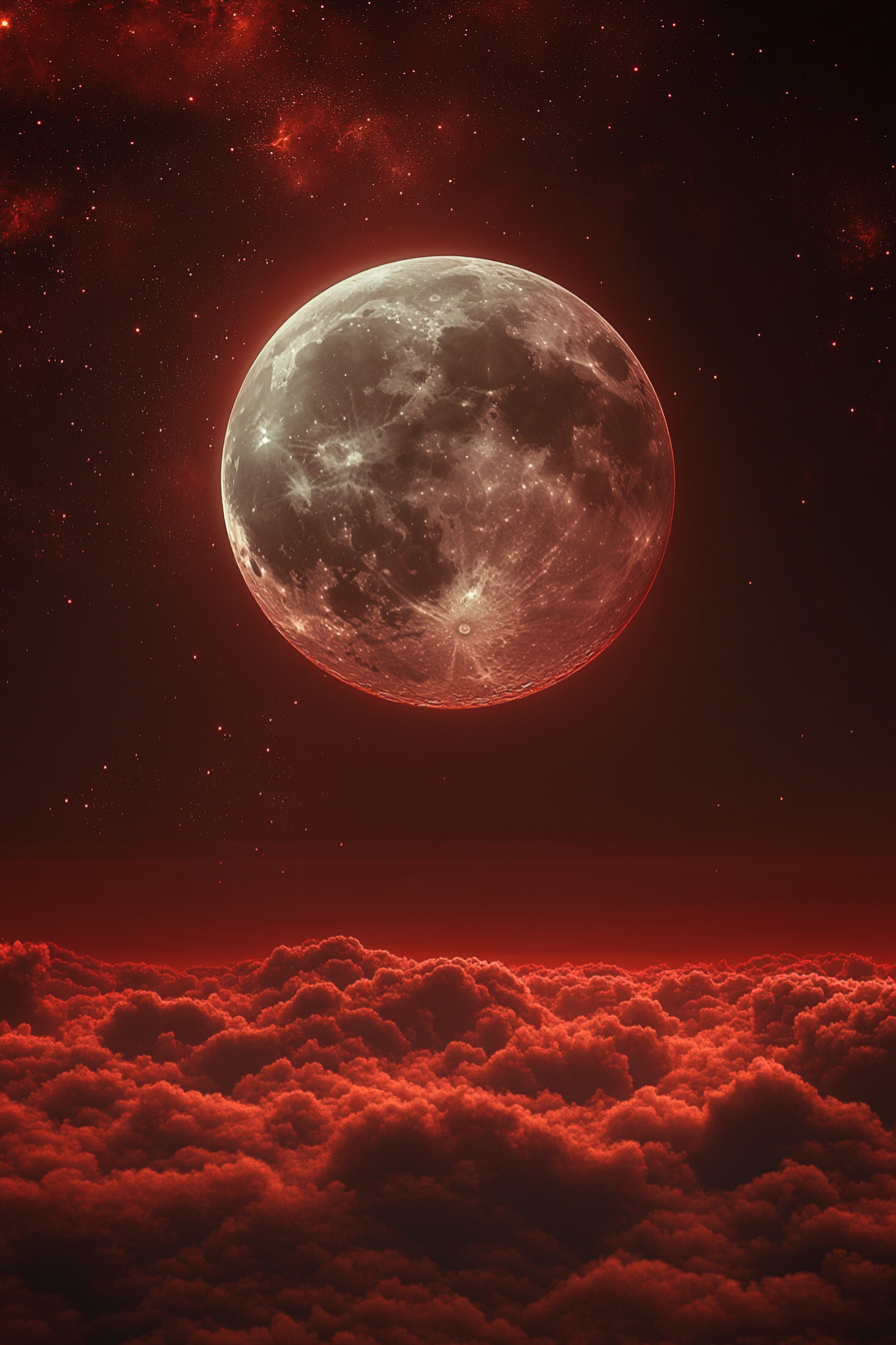 Moonrise shining in space fantasy background, surreal atmosphere.