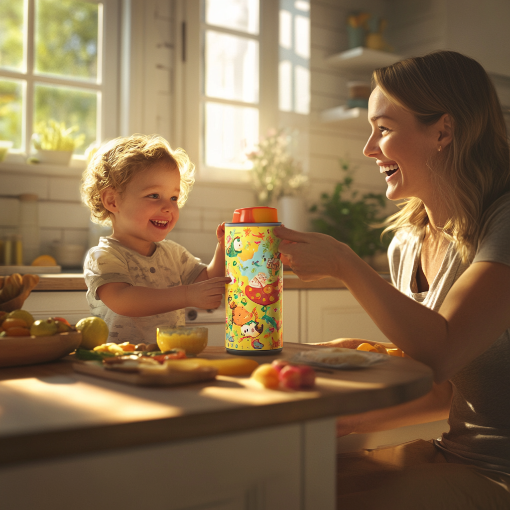 Morning Breakfast with Mother and Child in Kitchen