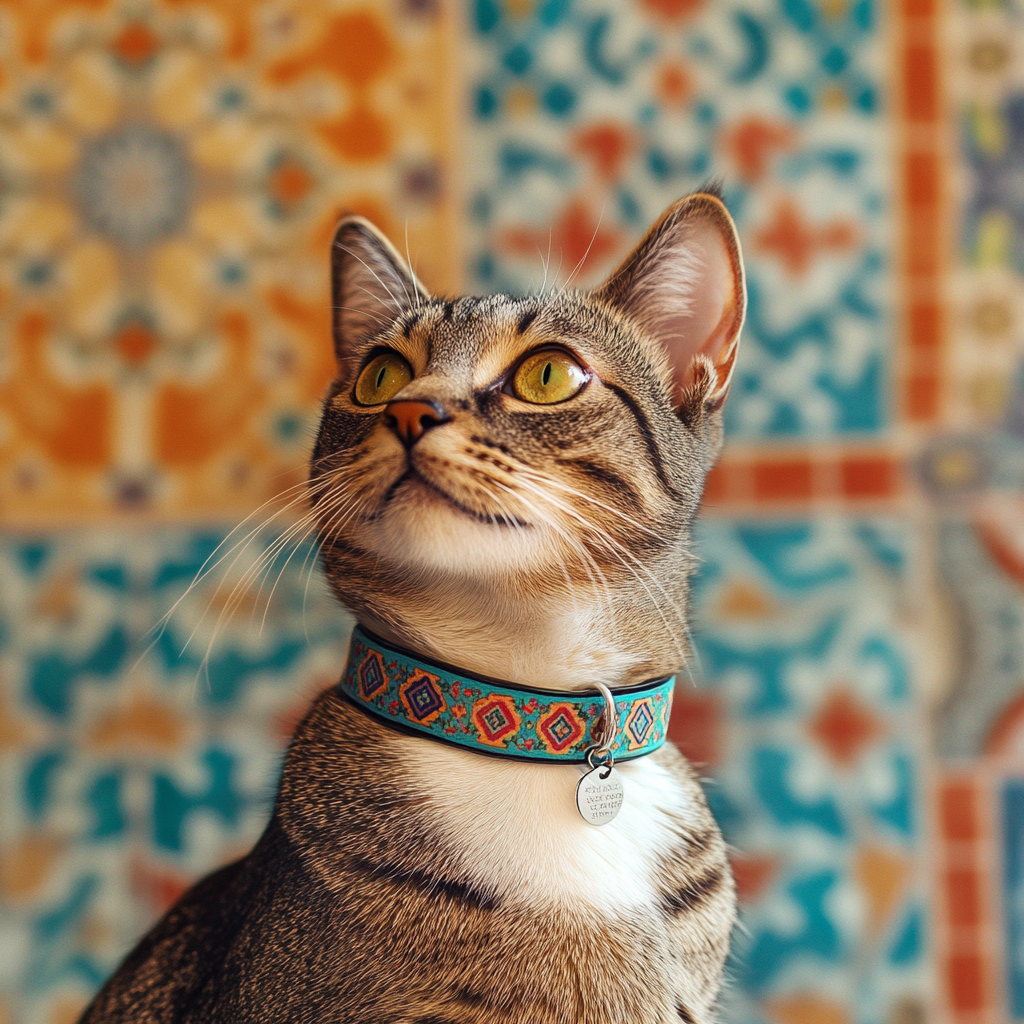 Moroccan-inspired Cat Collar Ad in Traditional Colors.