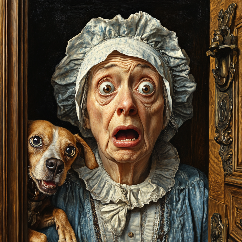 Mother Hubbard and Dog Shocked at Empty Cupboard