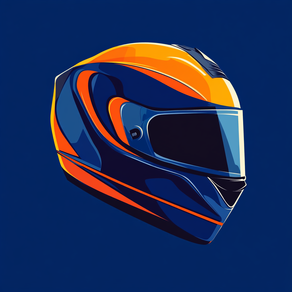 Motorcyclist helmet on blue background for safety poster