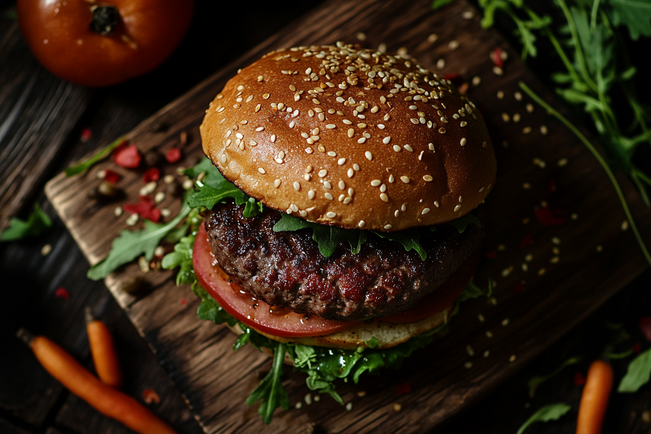 Mouth-watering, tempting close-up of Smash Burger.