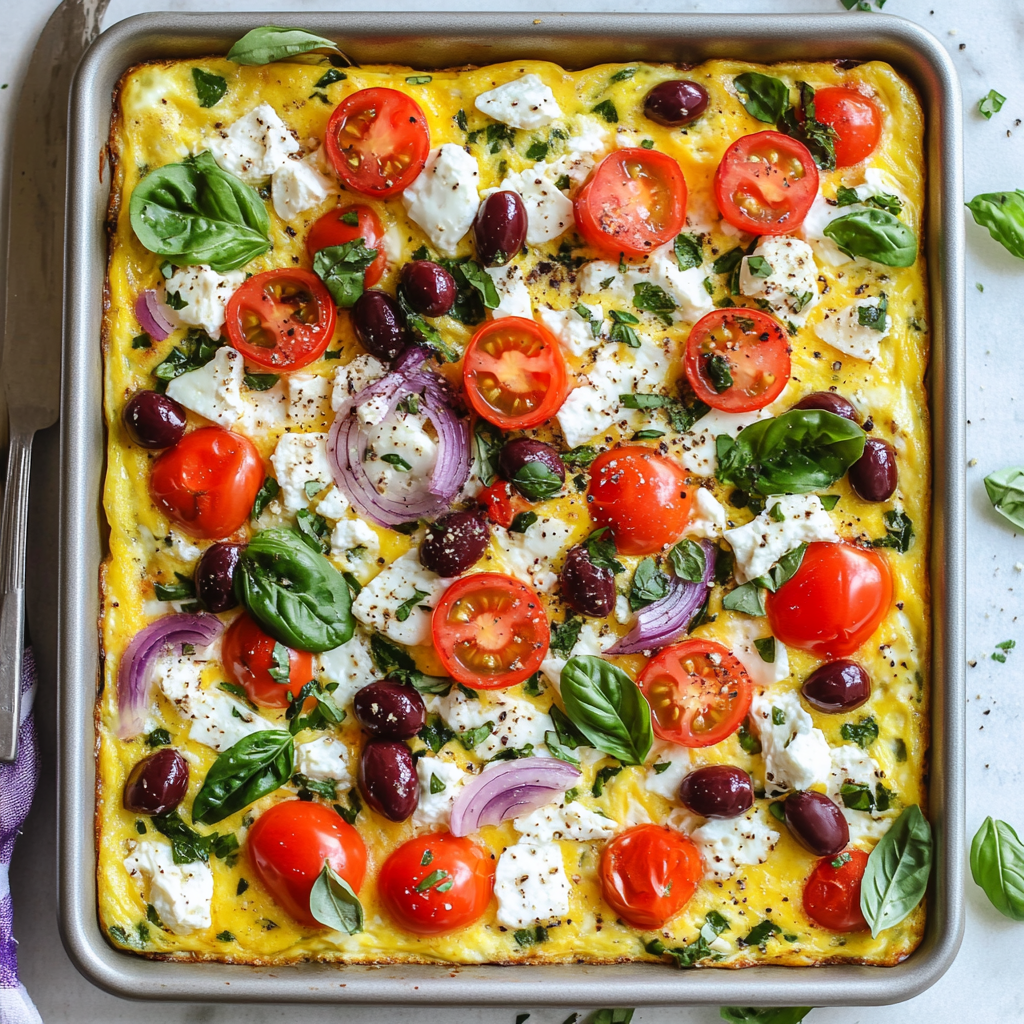 Mouthwatering Sheet Pan Mediterranean Frittata with perfect balance.