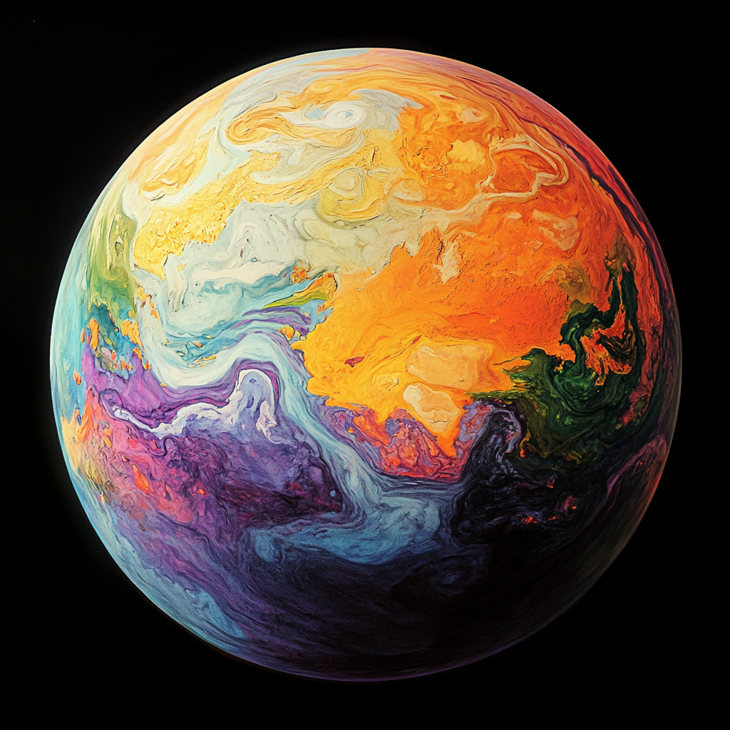 Multicolored Continent Planet with Orange Oceans from Space