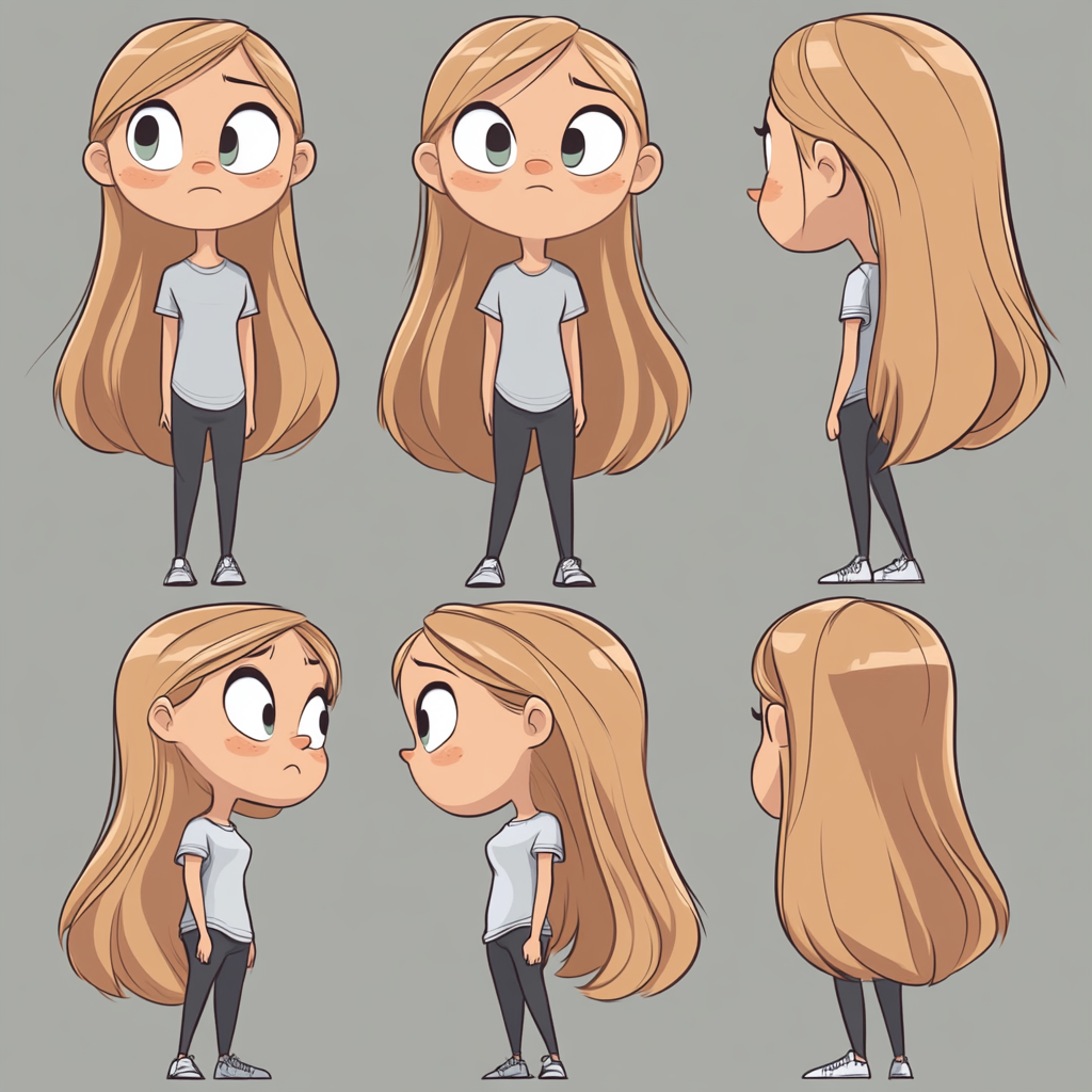 Mum with long hair in The Powerpuff Girls-style poses.