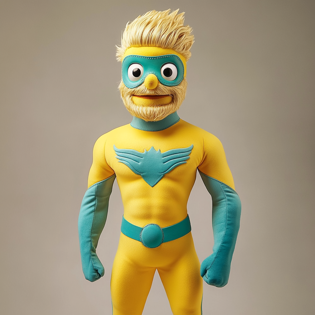 Muppet-style blonde and blue Aqua-Man puppet character.