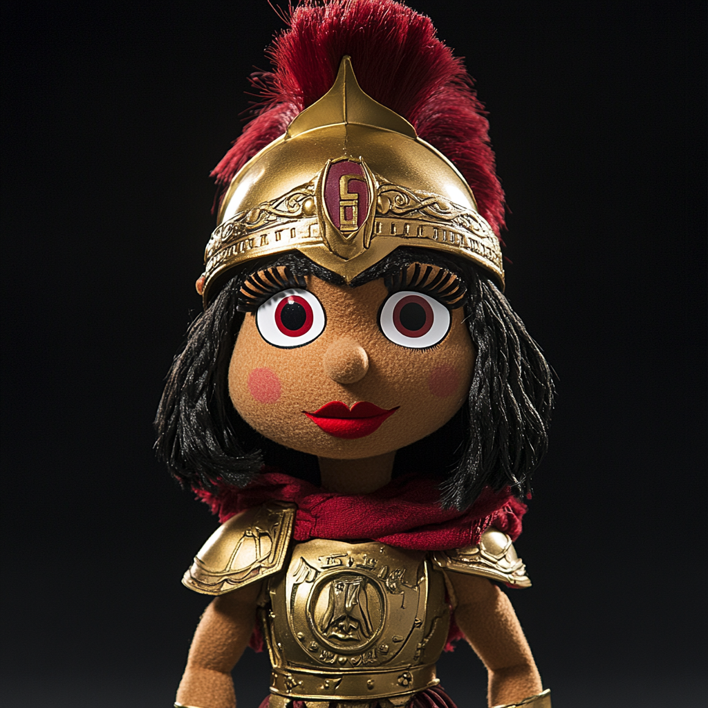 Muppet-style puppet of Lady Sparta in Spartan Armor