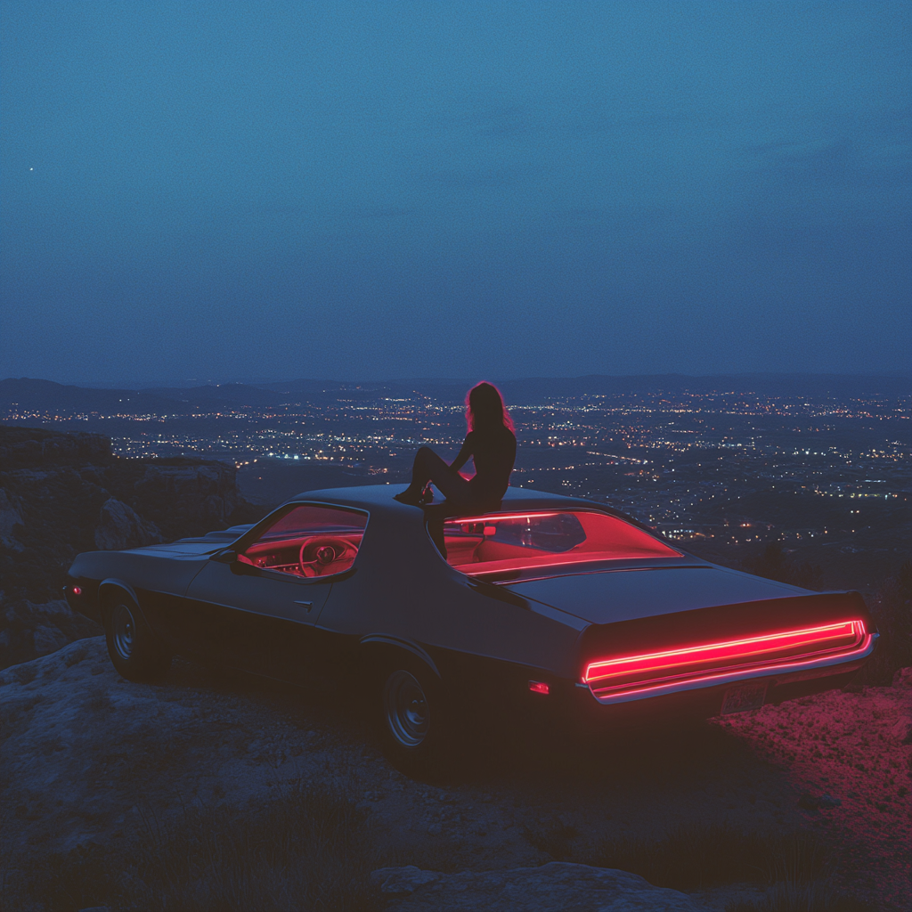 Muscle Car at Night: Woman's Dreamy View