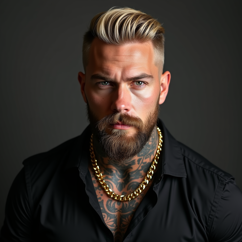 Muscular American Man with Blond Hair and Tattoos