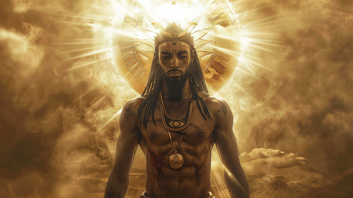 Muscular Christ-Ra With Sun, Eye of Ra, Halo