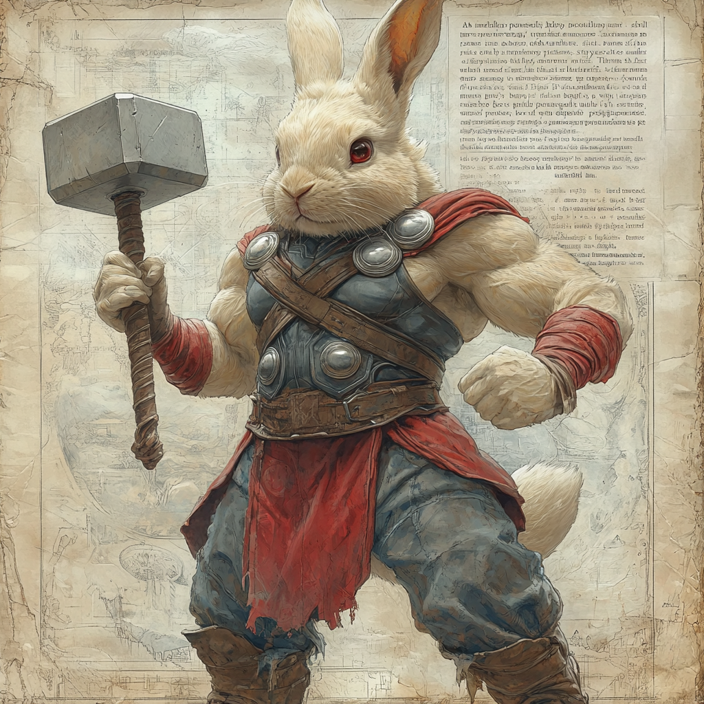 Muscular Thor Rabbit in Dominant Pose with Magic Powers