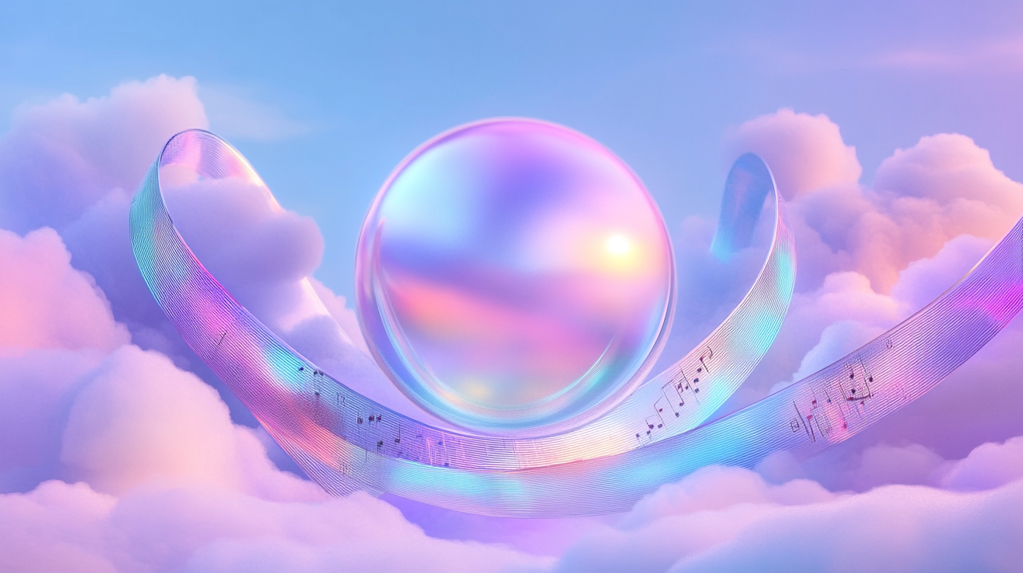 Musical Rainbow Orb in Colorful Clouds