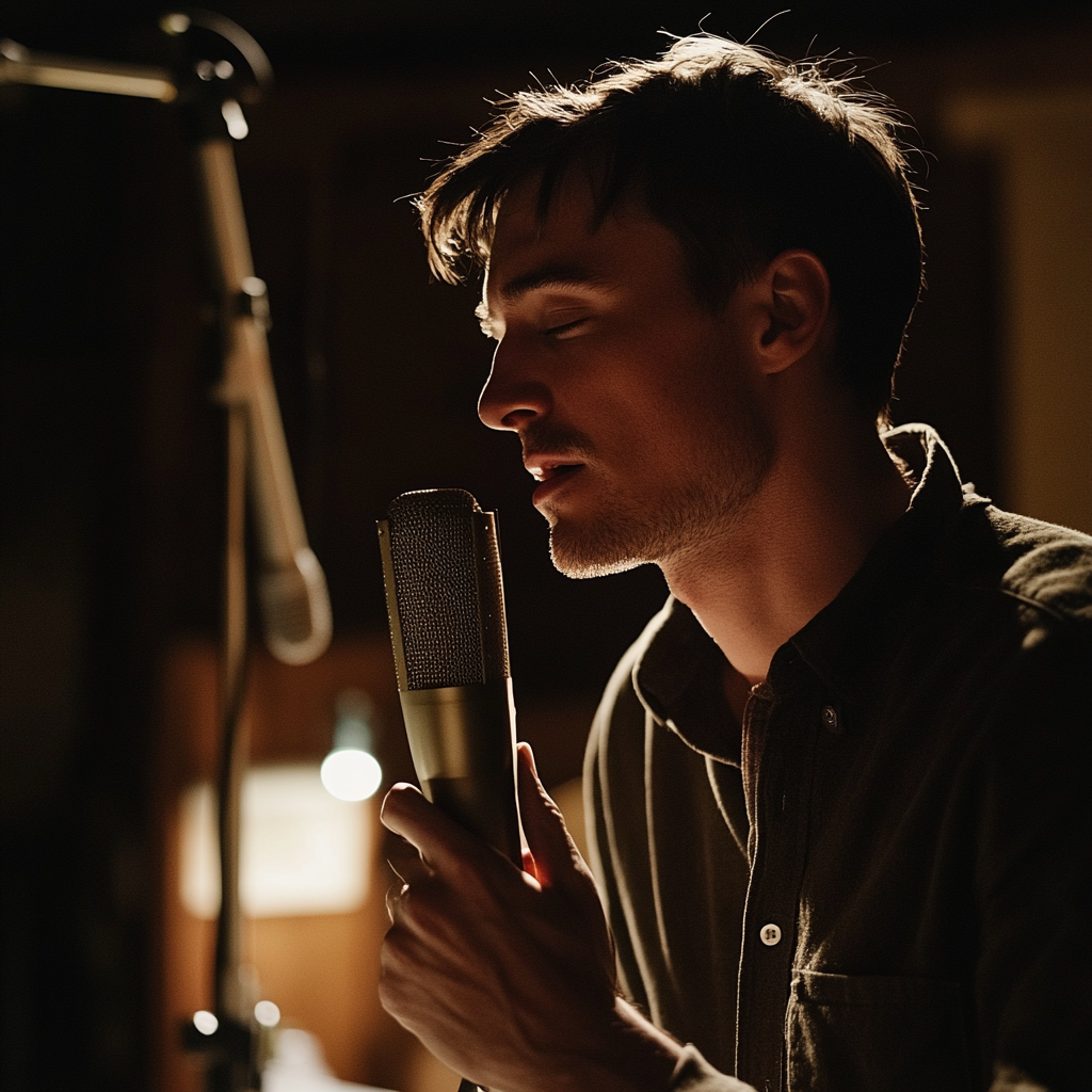 Musician Studio Session with Microphone, Cinematic Style Shot 