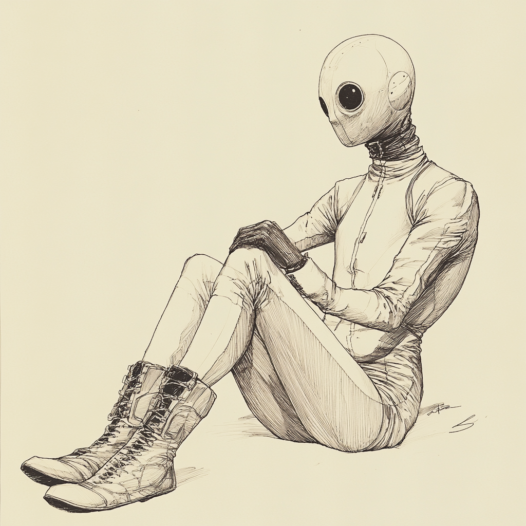 Mysterious Figure in Vintage Sci-Fi Outfit: An Illustration