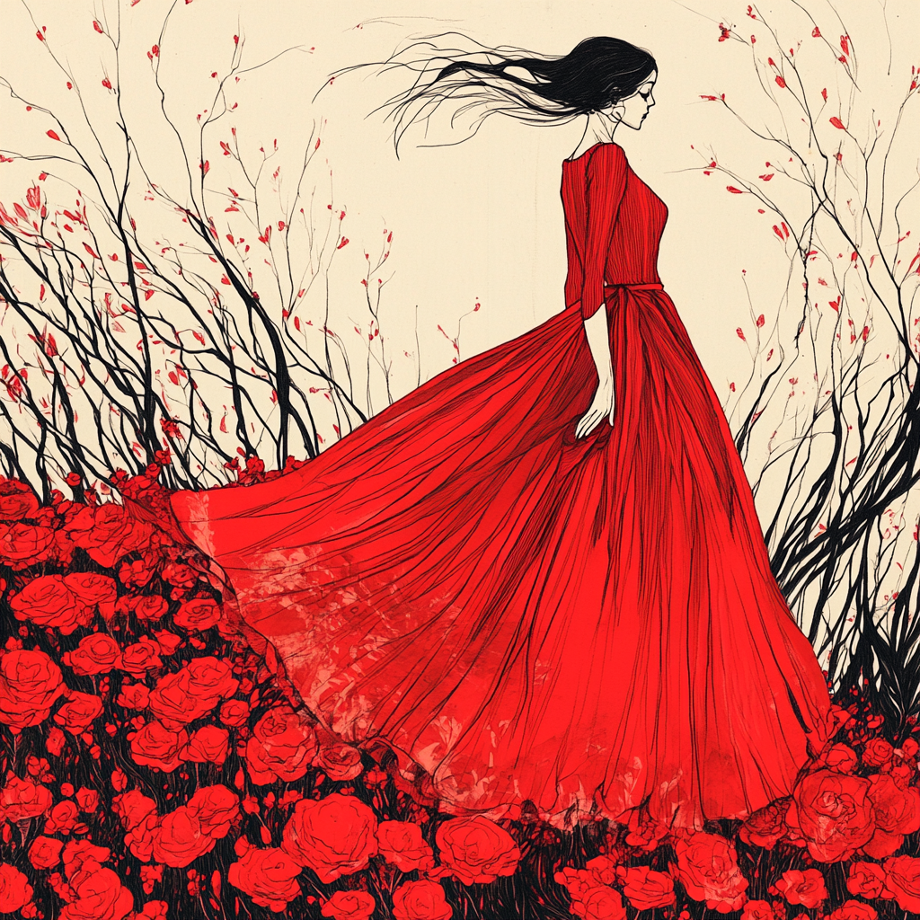 Mysterious Lady in Elegant Red Dress