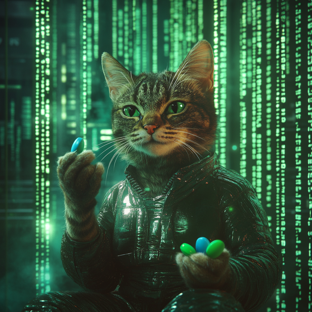 Matrix Morpheus Cat Holds Pill Choice