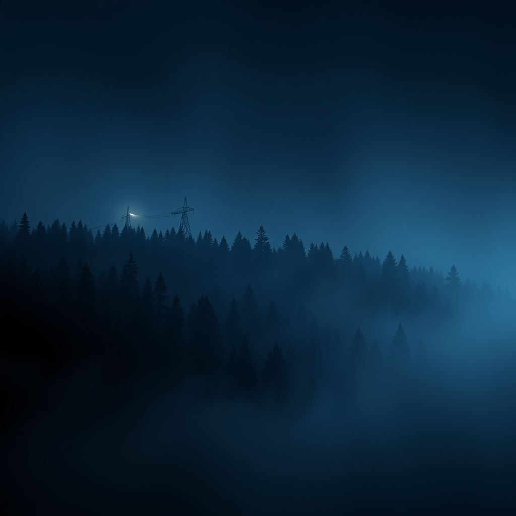 Mysterious Stranger Things forest landscape at night.