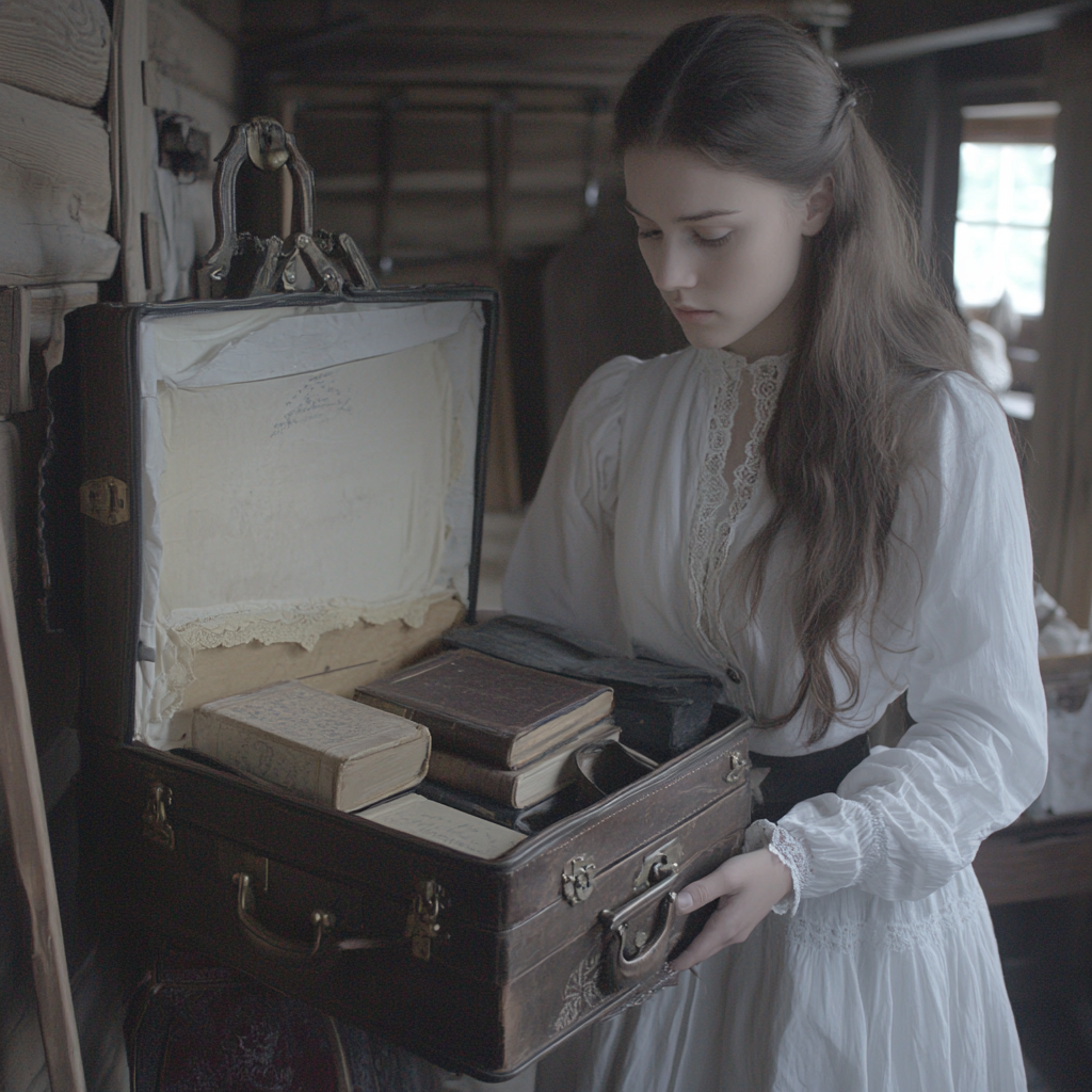 Mysterious Suitcase's Unfolding Surprises: Books, Scrolls, Clothes.