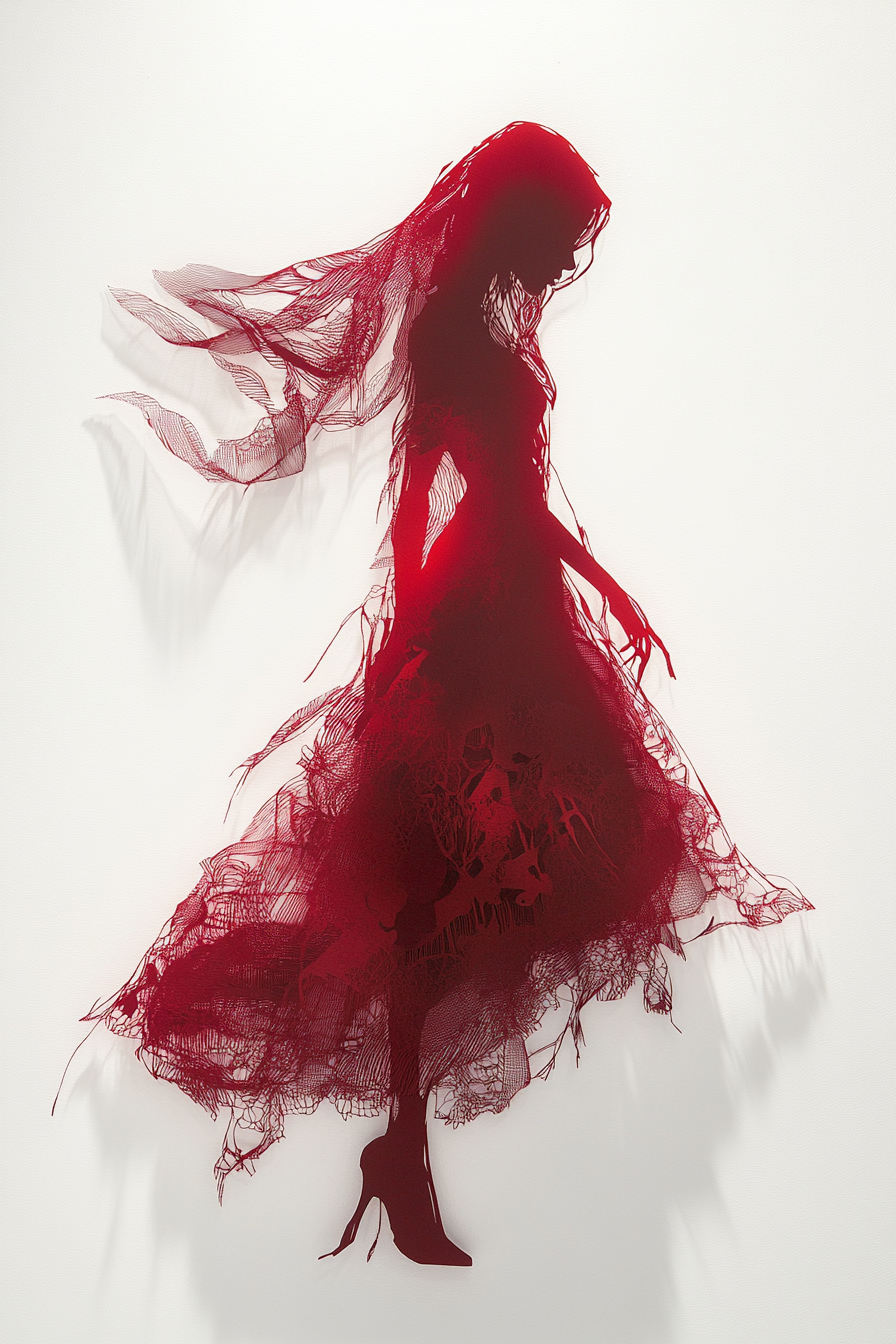 Mysterious Woman in Red Silhouette on Paper