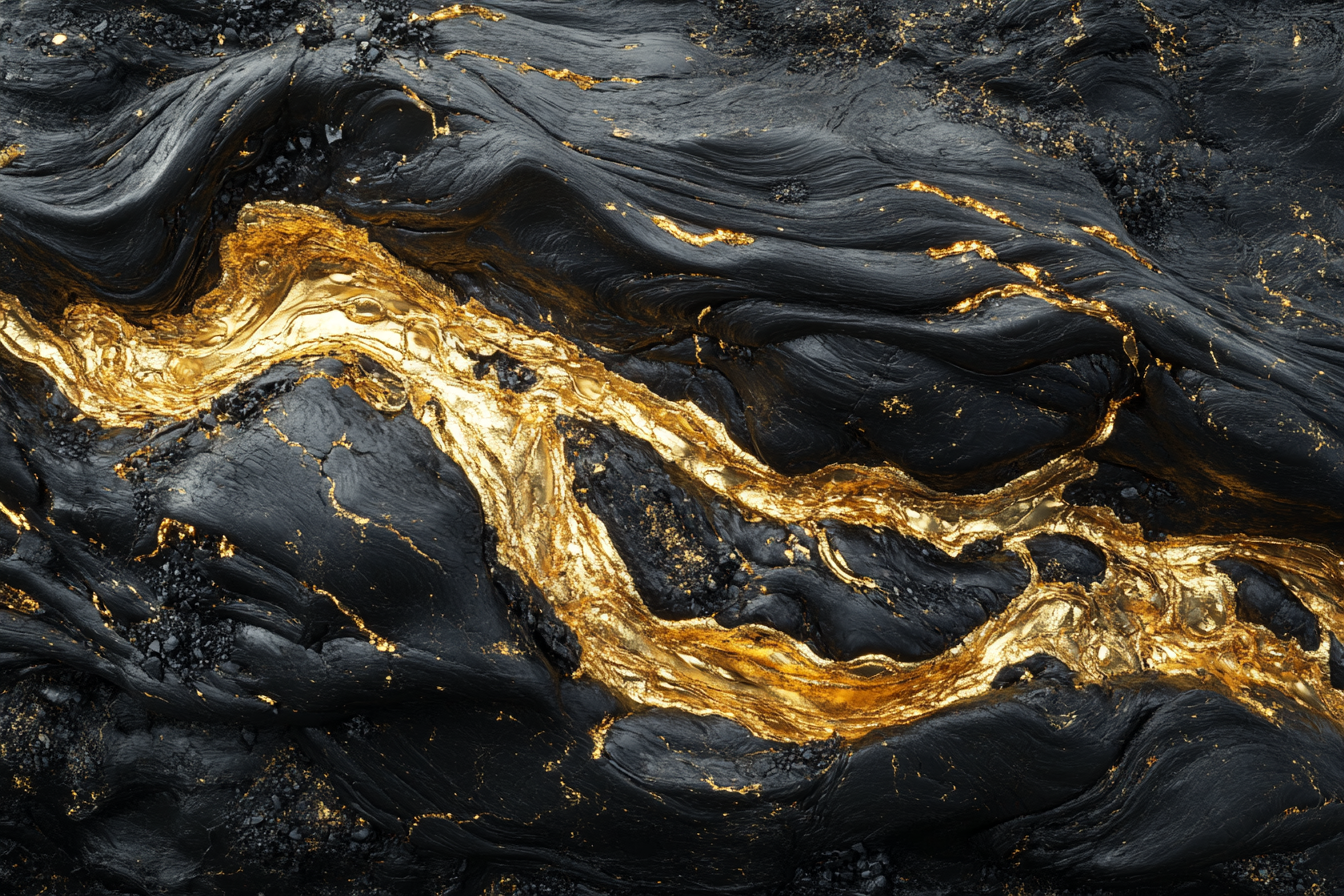 Mysterious river of golden lava on rocky surface