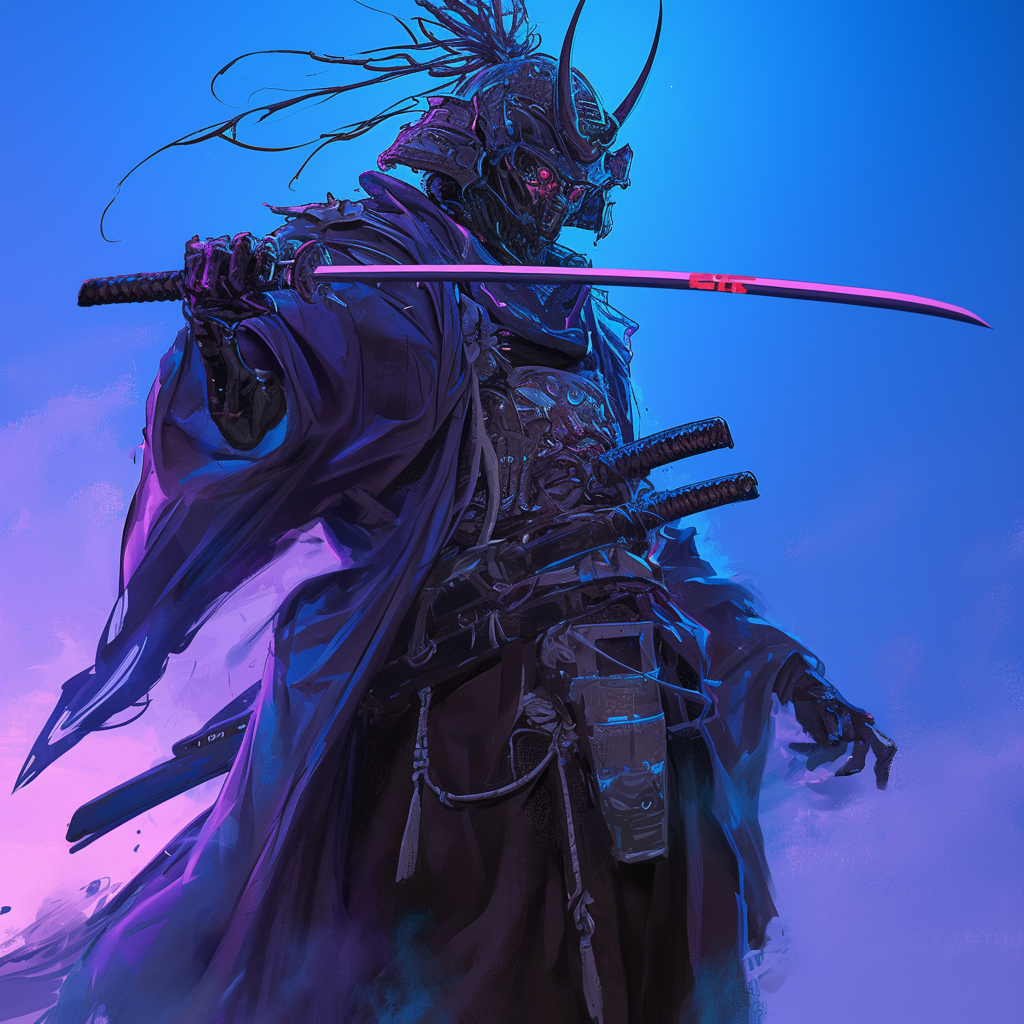 Mystic samurai with katana, anime style, high fantasy.