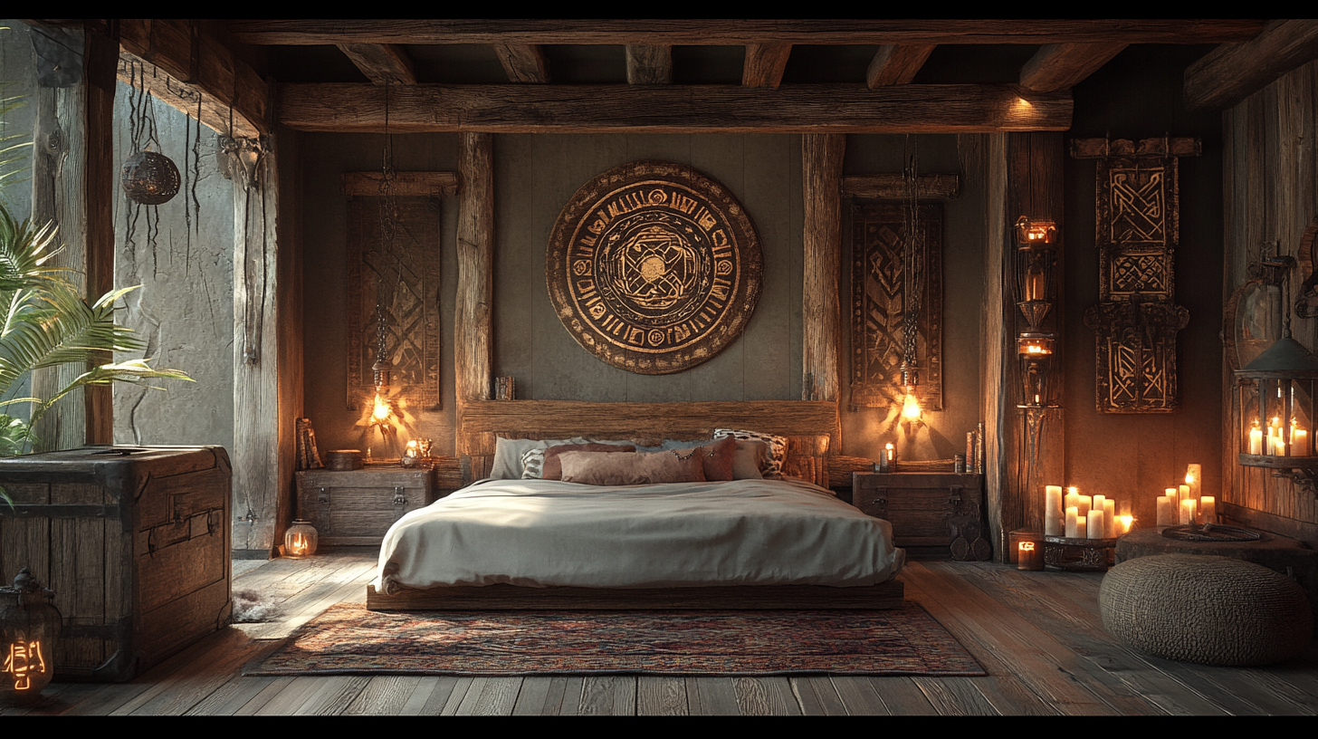 Mystical Boho Witchy Bedroom with Rune Adorned Walls