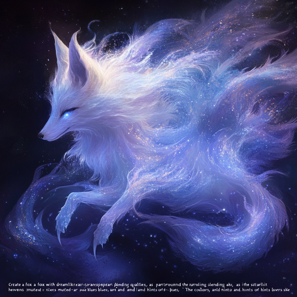 Mystical Fox Dancing in Starlit Night Sky