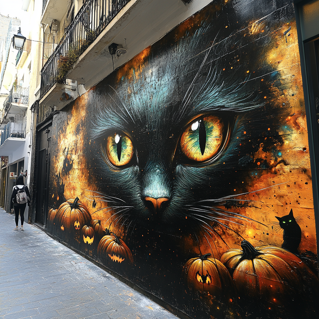 Mystical Halloween Street Art on Big City Wall