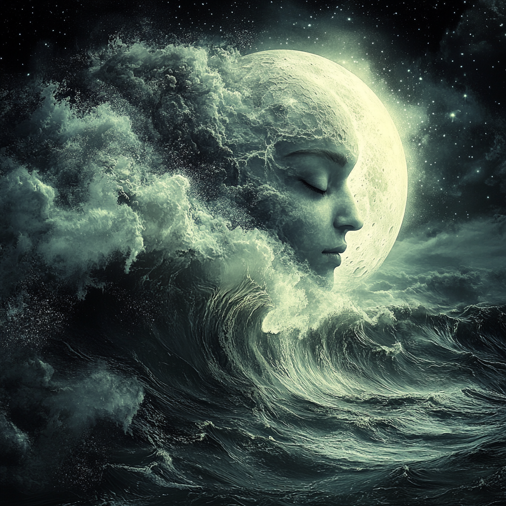 Mystical Ocean Moon Goddess Face