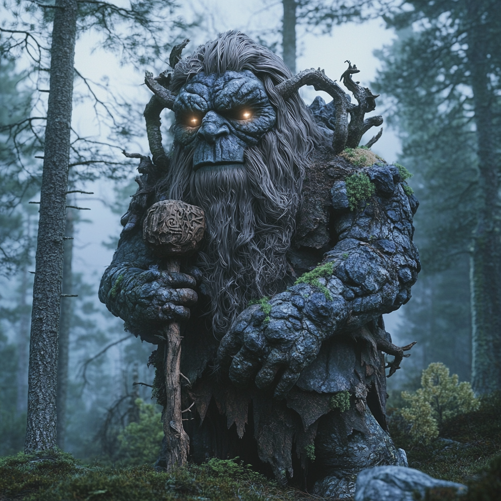 Mystical Scandinavian Troll in Pine Forest