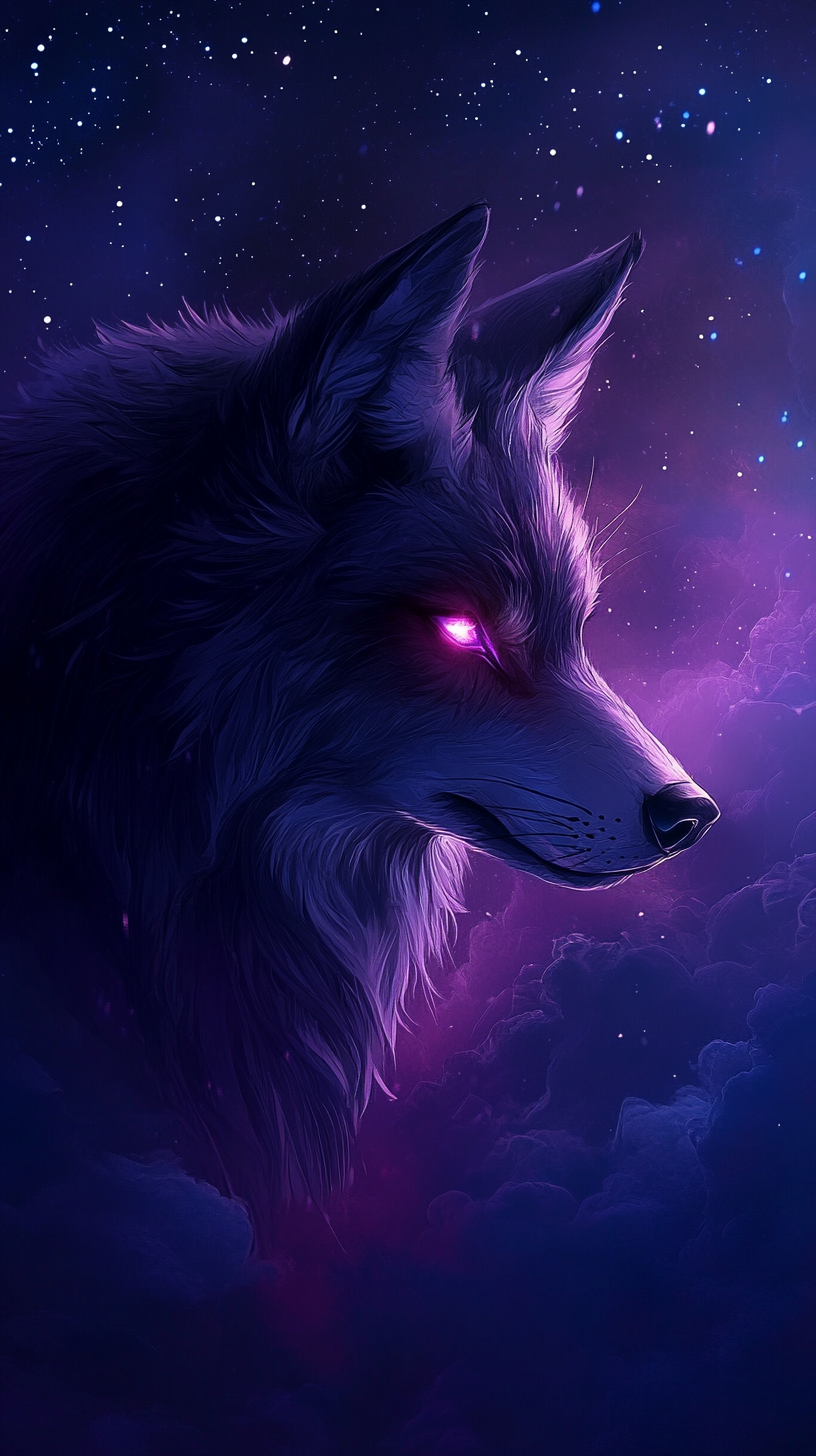 Mystical Wolf in Ethereal Starry Sky Fantasy Art