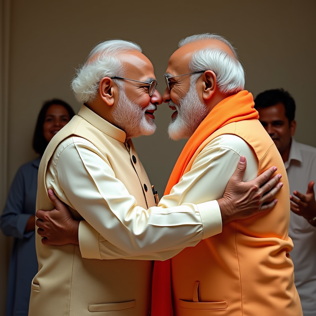 Narendra Modi and Rahul Gandhi Hugging Happily