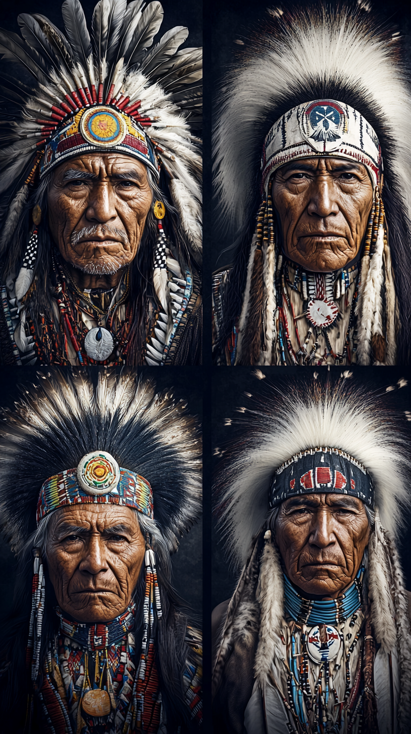 Native American leaders in determined pose-- artistic portrait