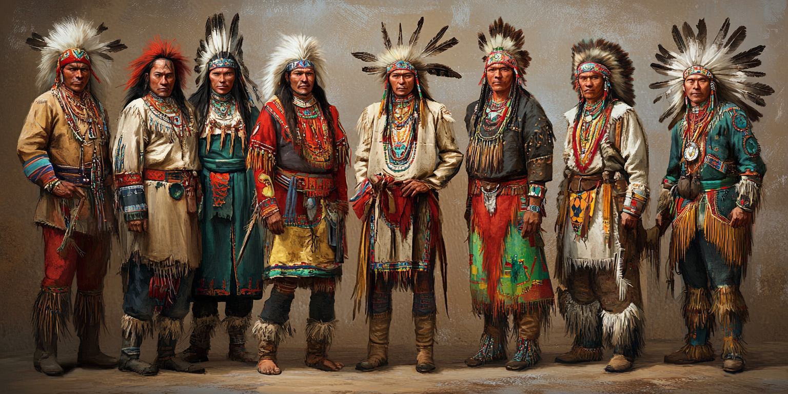 Native Americans in evolved traditional clothing, unaffected by colonization.