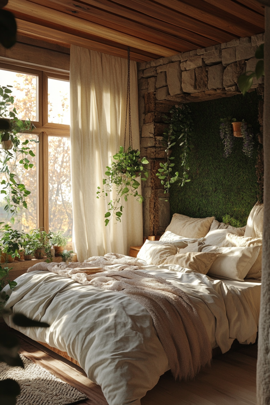 Natural Organic Bedroom Design with Green Elements and Light