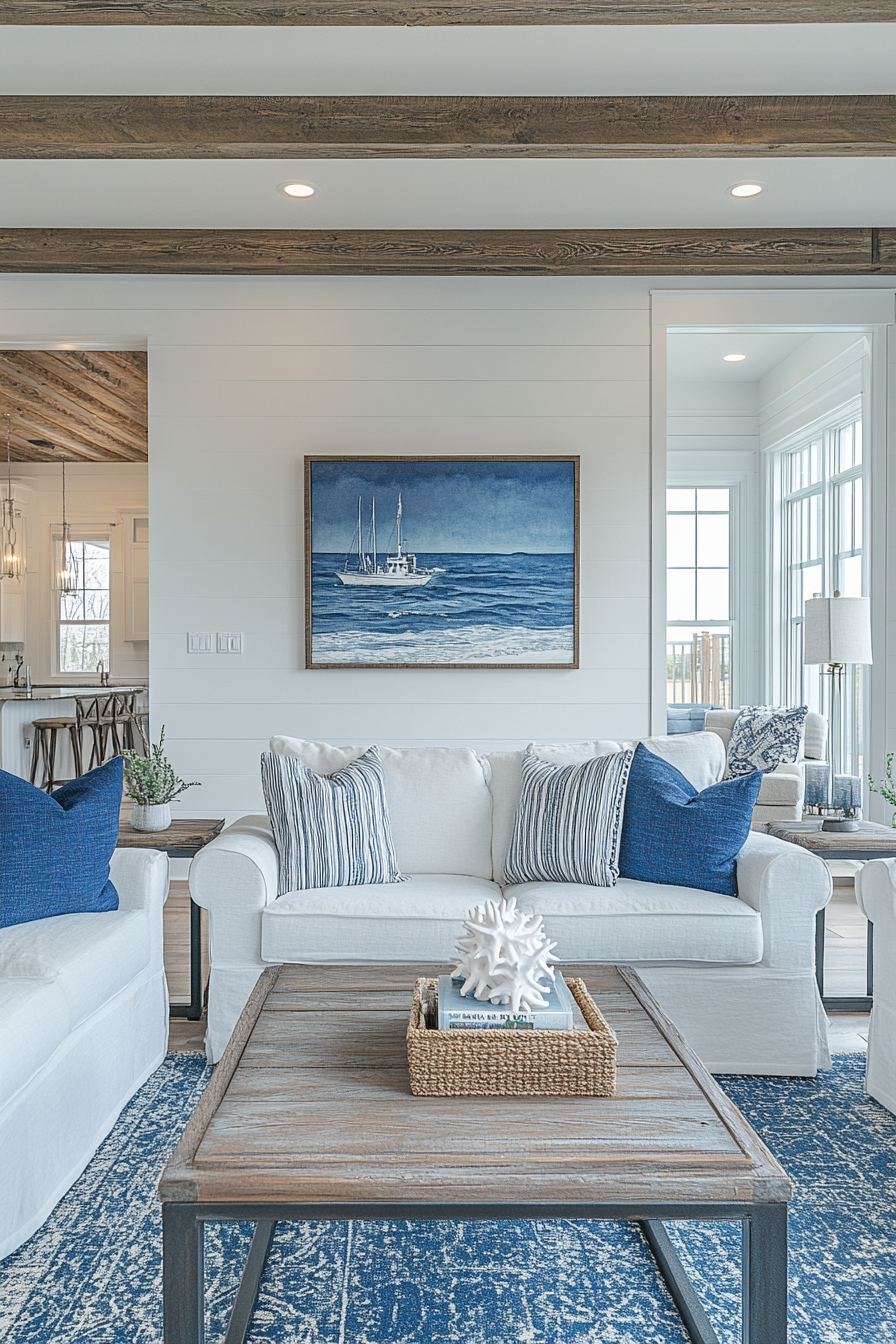 Nautical Theme Living Room in Barndominium