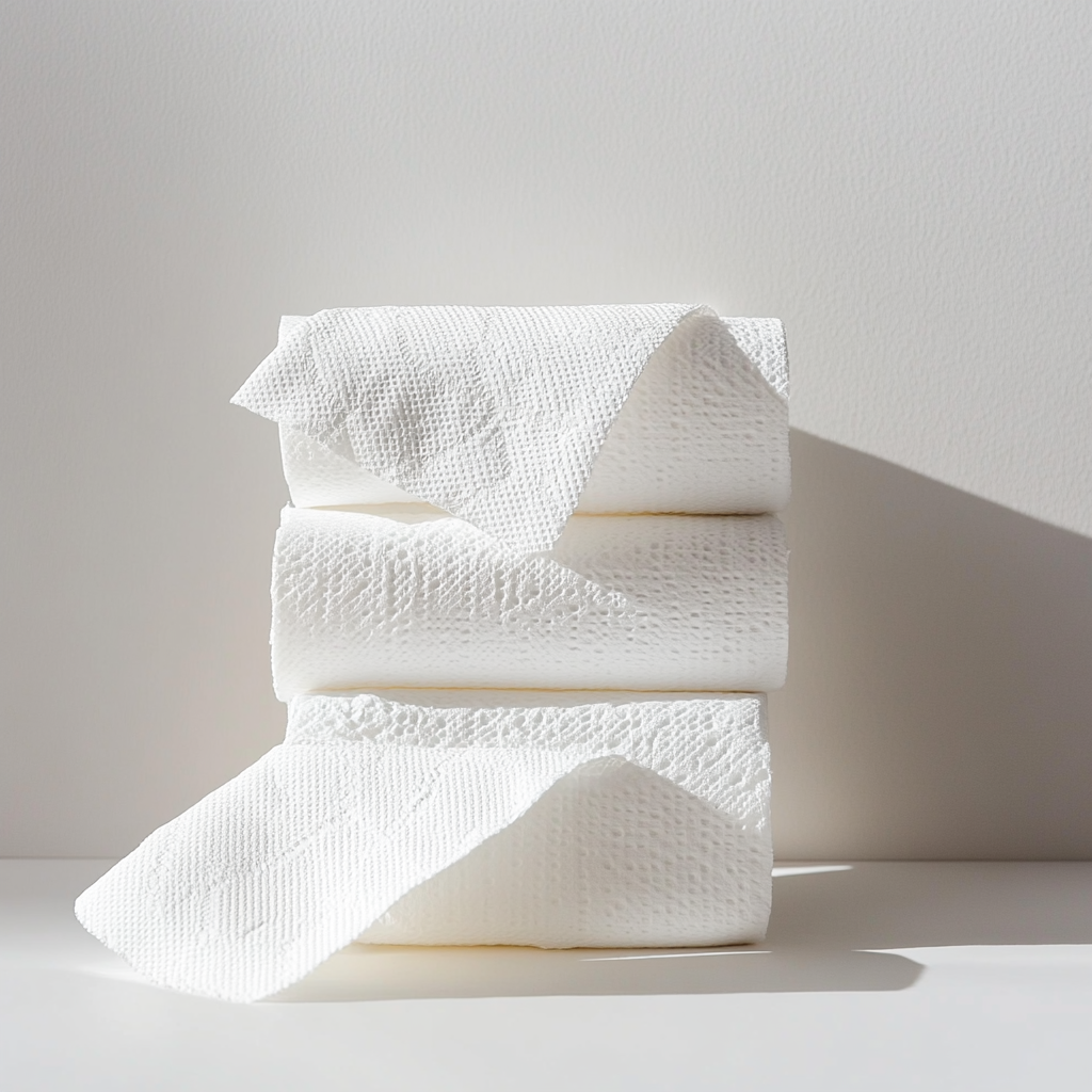 Neatly stacked white Z-fold paper towels ready for use.