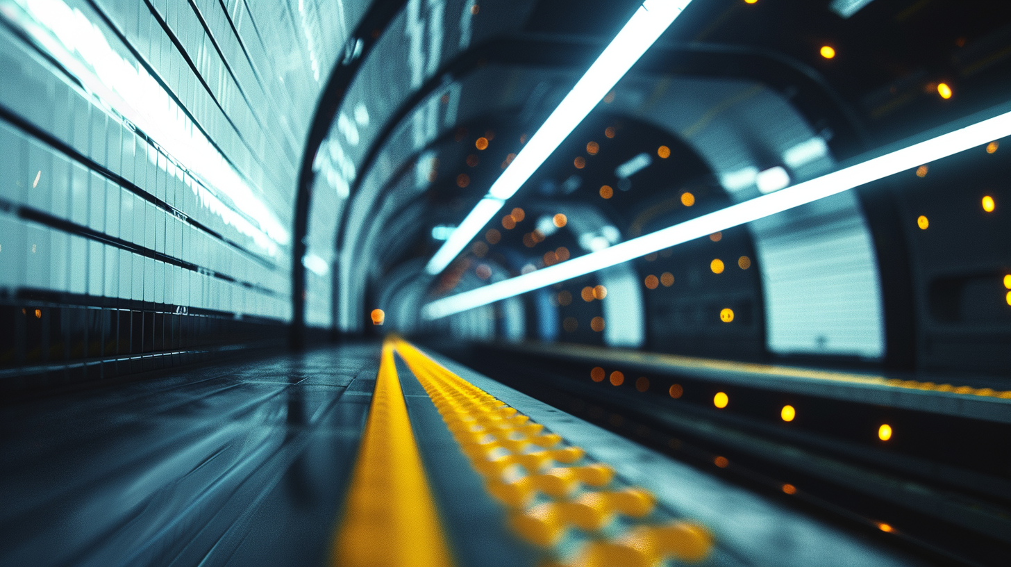 Neon Light Tubes in Metro Corridor, Cinematic Dark