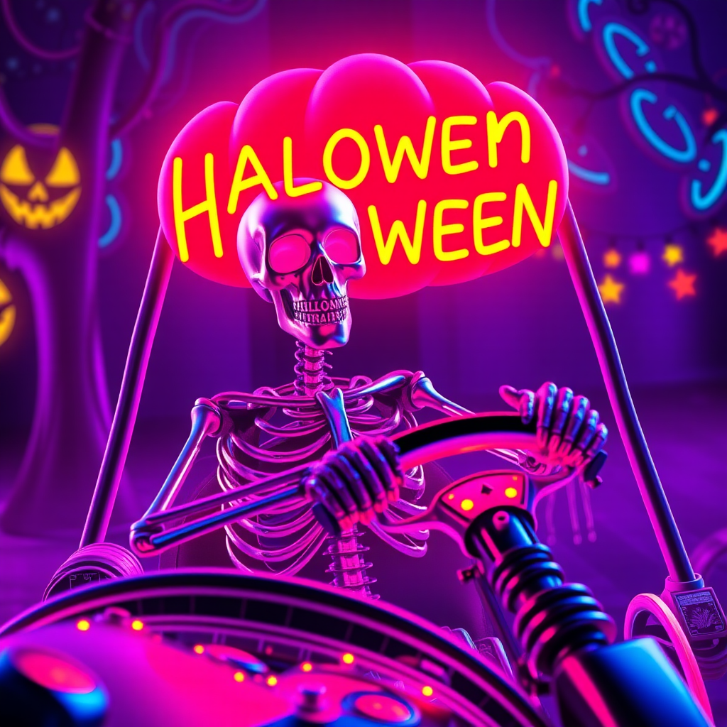 Neon Skeleton Hotrod Fantasy 3D Image