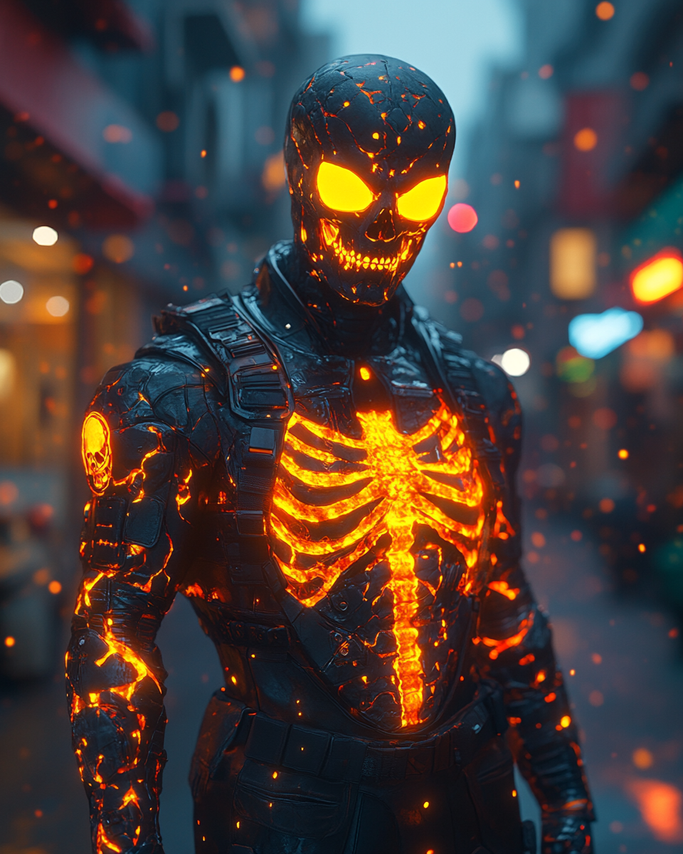 Neon Skeleton Man in Cyberpunk Style Art