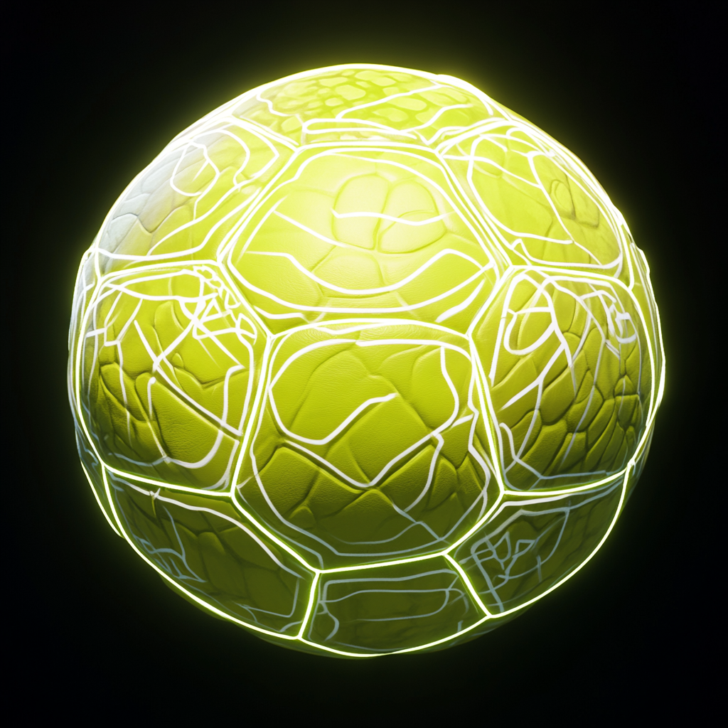 Neon yellow soccerball with turtle shell design, cartoon style 