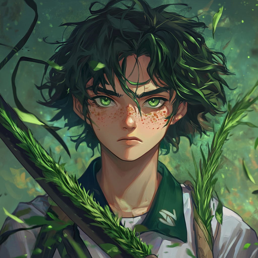 Nervous boy with grass hair in arena